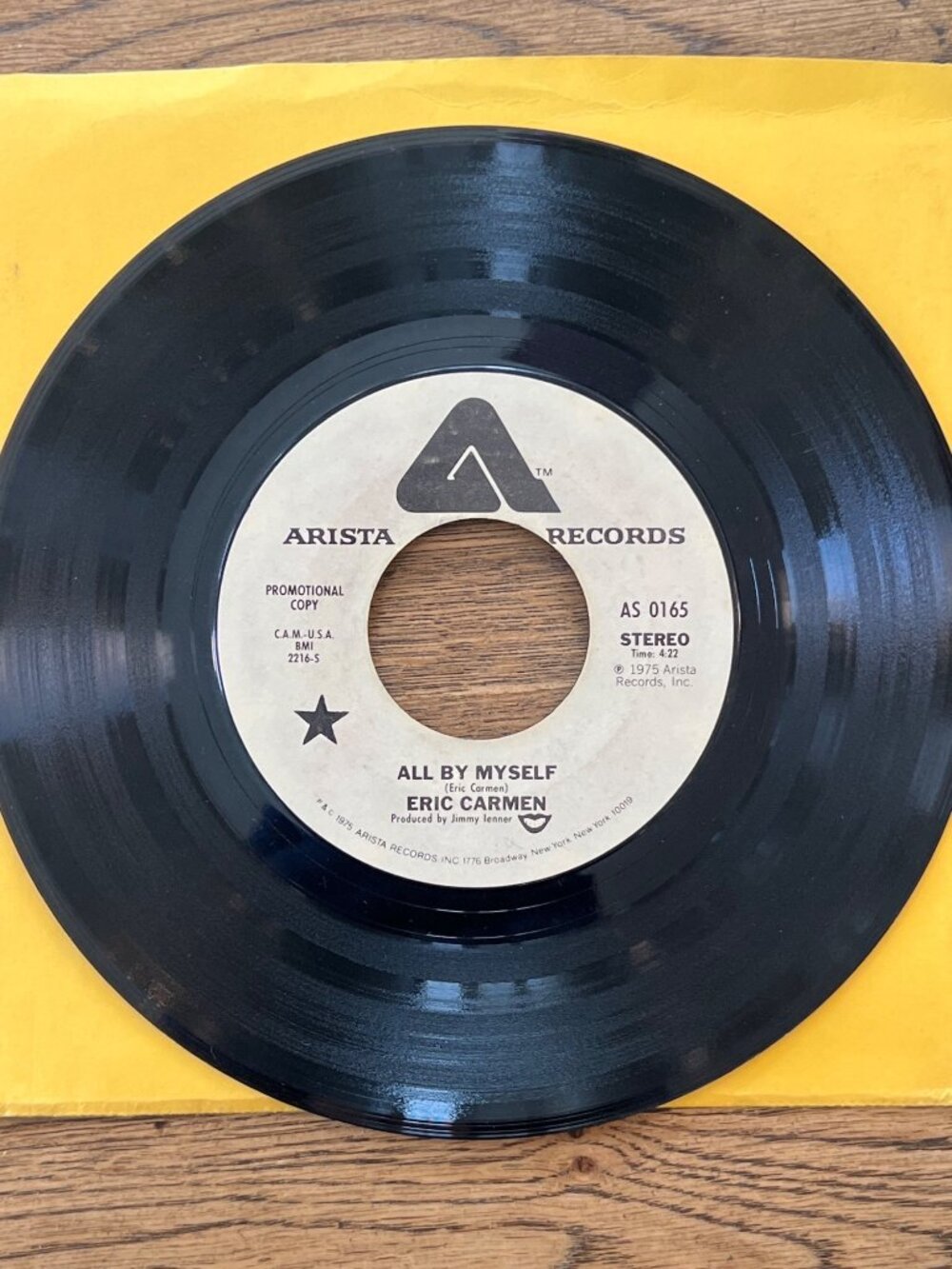 Eric Carmen All By Myself Promo 7" Vinyl 45 Arista AS 0165 Mono & Stereo 1975